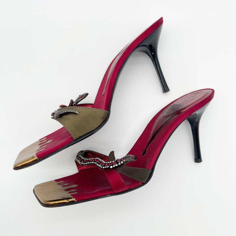 Giuseppe Zanotti Vicini Vintage Crystal Snake Red Gold Square Toe Mules IT 38 - Picture 5 of 11